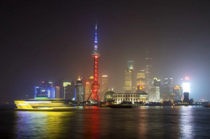 The Oriental Pearl Tower in Shanghai showing French colors tonight.